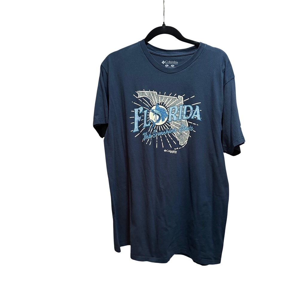 Columbia PFG Mens XL Florida The Sunshine State Marlin Graphic T-Shirt Navy Blue